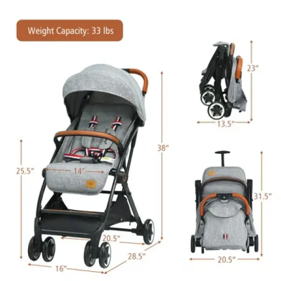 Infans Lightweight Baby Stroller Aluminium Frame w/ Net for Travel Gray image {6}