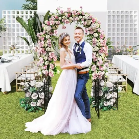 Costway 87" Garden Arbor Arched Lockable Gate Top Arbor Trellis with Side Planters image {4}