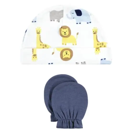 Hudson Baby Unisex Baby Cotton Cap and Scratch Mitten Set, Boy Yellow Safari, 0-6 Months image {3}