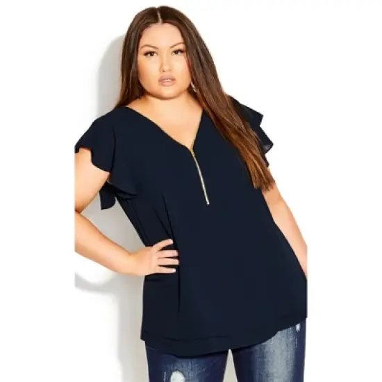 Women's Plus Size Zip Fling Top - navy | CITY CHIC image {3}