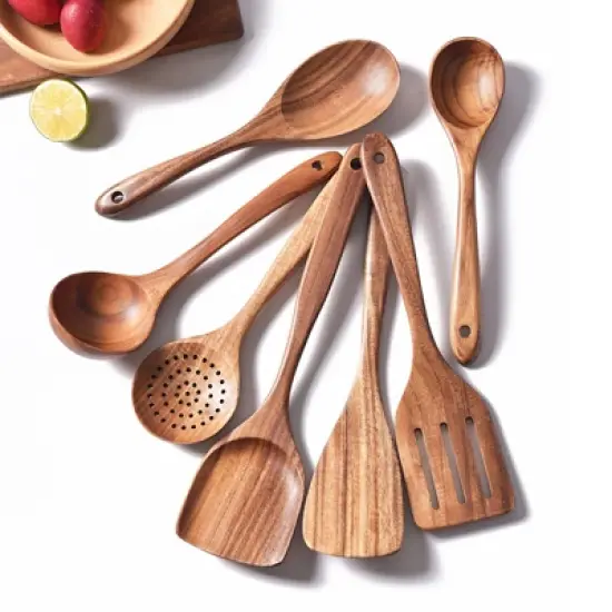 SUGIFT 13-Piece Wooden Kitchen Utensil Set &ndash; Acacia Wood Cooking Utensils with Holder, Spoon Rest, and Hanging Hooks image {6}