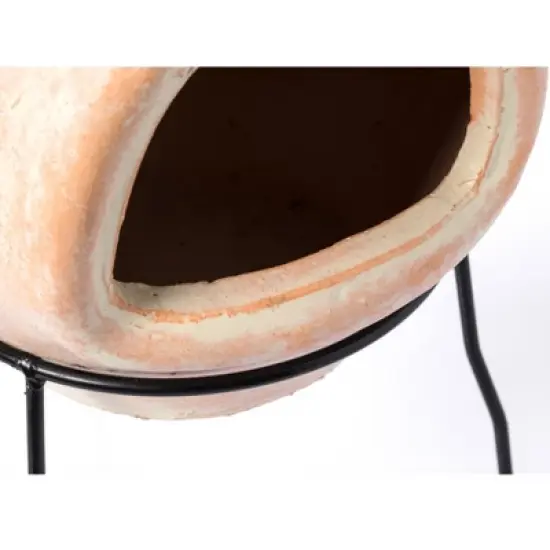 Vintiquewise Outdoor Clay Chiminea Sun Design Charcoal Burning Fire Pit with Metal Stand image {5}