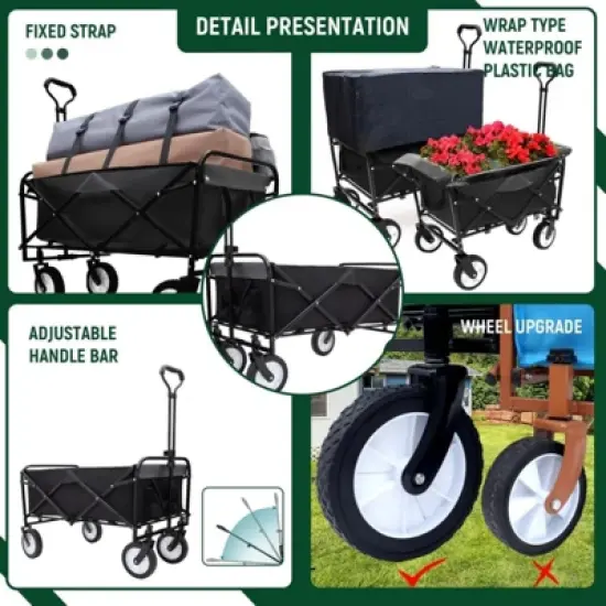 RISOKEYS Collapsible Foldable Beach Wagon Cart with 3pcs Waterproof Liner Bags & Strapping System, 360lbs Capacity,360&deg; All-Terrain Wheels image {3}