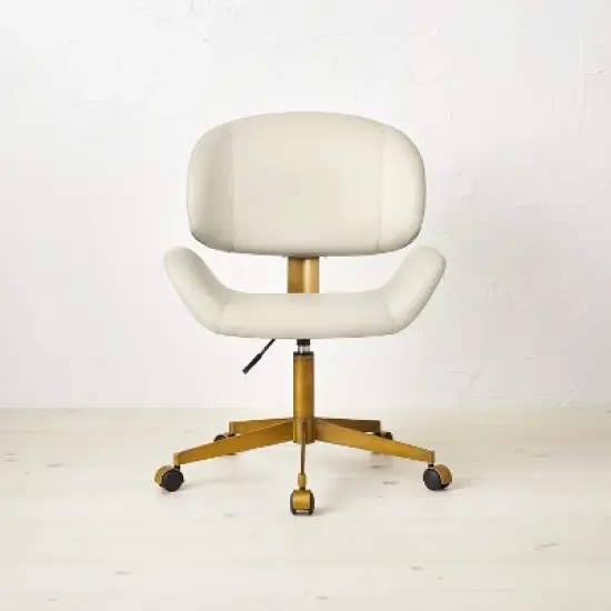 Mahonia Faux Leather Office Chair Cream/Aged Brass - Opalhouse&trade; designed with Jungalow&trade; image {2}