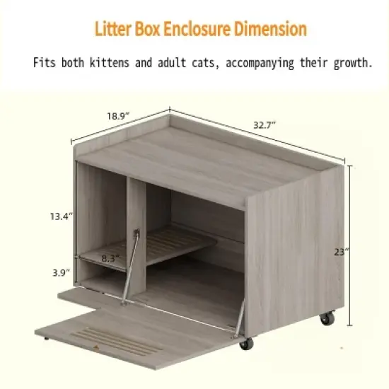 ORRD Hidden Cat Litter Box Enclosure | Multi-Functional Furniture with Storage & Wheels | Discreet Side Table for Living Room/Bedroom,White image {6}