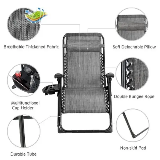 Costway Patio Folding Recliner Lounge Chair Gray image {5}