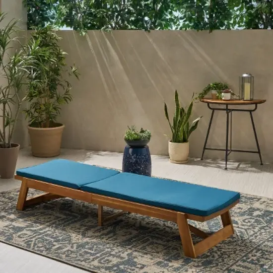 Christopher Knight Home Paul Outdoor Acacia Wood Adjustable Chaise Lounge with Cushion image {1}