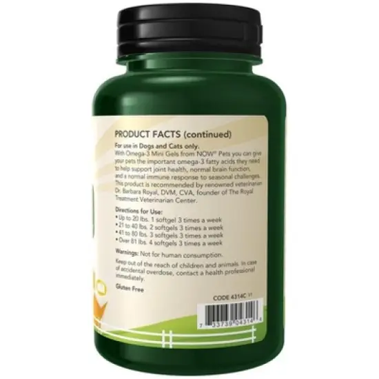 Pets-Omega-3 Mini Gels-For Dogs & Cats by Now Foods  -  150 Softgel image {1}