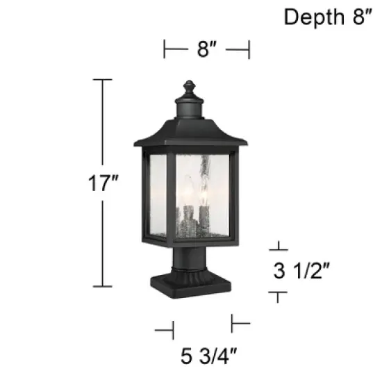 John Timberland Moray Bay 17" High Mission Outdoor Post Light Fixture Pole Porch House with Pier Mount Adapter 3-Light Black Metal Seeded Glass Shade image {3}