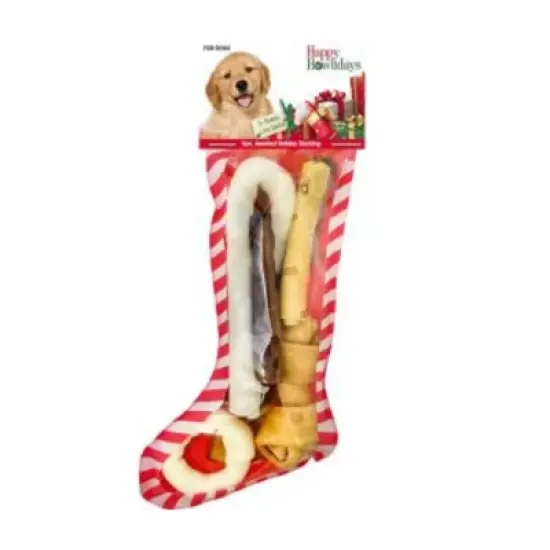 Pet Factory Happy Howlidays Assorted Chews Dog Christmas Stocking 9pc Small image {1}