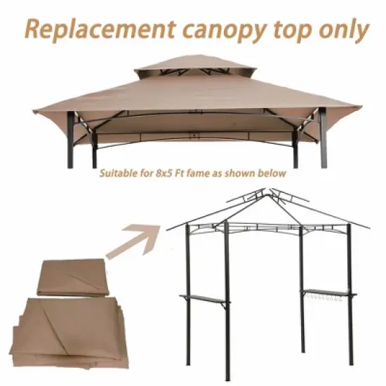Grill Gazebo Replacement Canopy Roof, 5' x 8' Outdoor BBQ Gazebo Canopy Top Cover, Double Tired Grill Shelter Cover image {2}