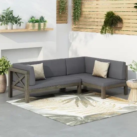 Suki 2-Piece Acacia Wood Gray Sofa with Cushions, Patio Sectional Sofa Conversation Set, Outdoor Furniture - Maison Boucle image {10}