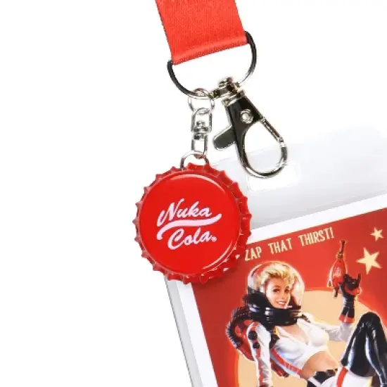Fallout Lanyard Nuka Cola Zap That Thirst Clear ID Badge Holder Keychain with Bottle Cap Charm Multicolored image {2}