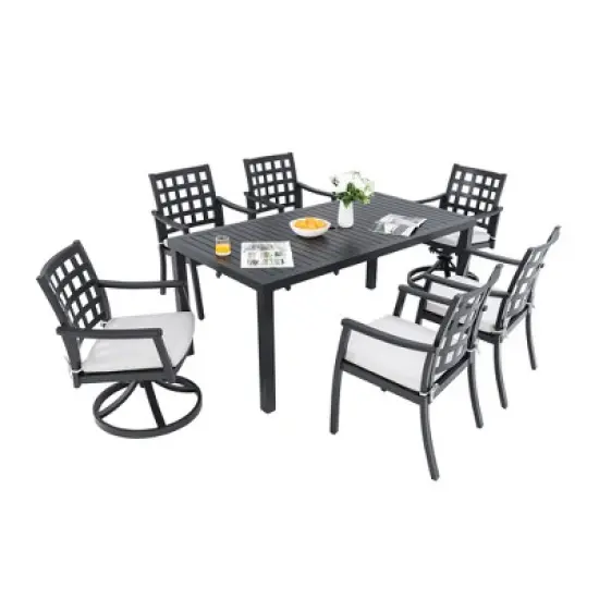 7-Piece Outdoor Patio Aluminum Dining Set with 67" Rectangular Table, 2 Swivel Rocker & 4 Armchairs, and Umbrella Hole image {8}