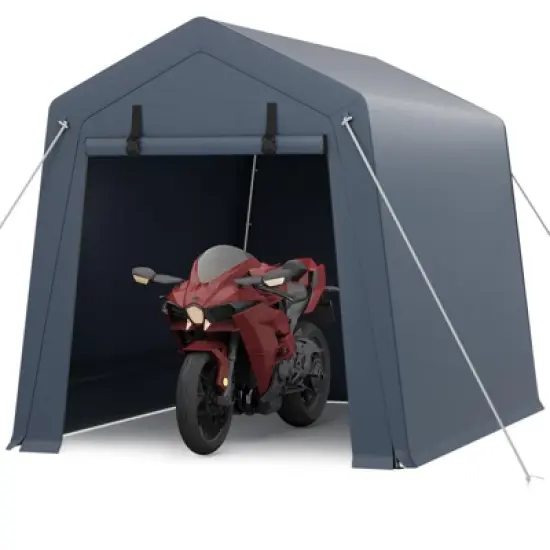 6x8 FT Portable Outdoor Storage Shed with Roll-Up Zipper Door & Vent, 240G Heavy-Duty Shelter Waterproof PE Tarp, UV-Resistant Carport for Motorcycle image {8}