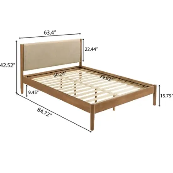 Roundhill Furniture Vichy 2-Piece Rubberwood Bedroom Set, Platform Bed with Nightstand image {8}