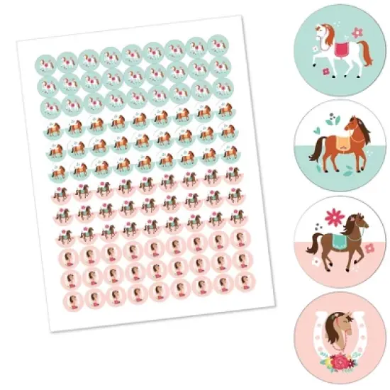 Big Dot of Happiness Run Wild Horses - Pony Birthday Party Round Candy Sticker Favors - Labels Fits Chocolate Candy (1 sheet of 108) image {1}