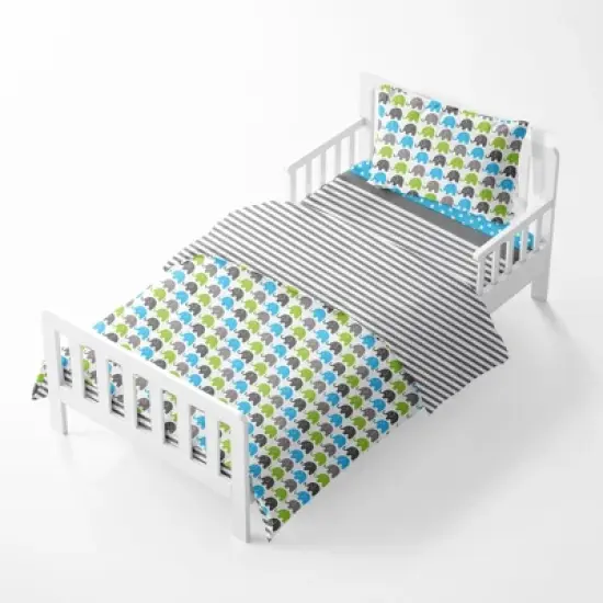 Bacati - Elephants Aqua/Lime/Gray 4 pc Toddler Bedding Set image {2}