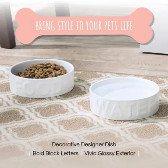 Park Life Designs 2c Classic Water and Food Dog Bowl - White image {6}