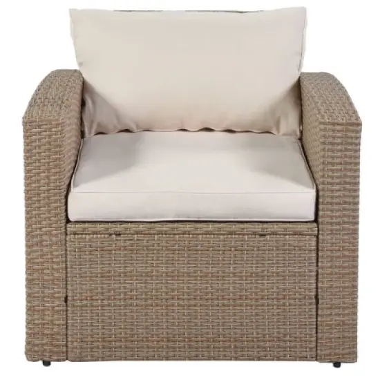 4pc Outdoor Wicker Conversation Set with Cushions - Beige - GODEER image {6}