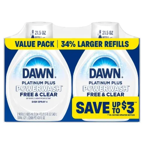 Dawn Platinum Plus Powerwash Dishwasher Detergent - Free & Clear Refill - 2ct image {12}