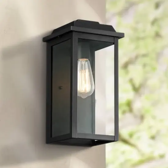 John Timberland Eastcrest Modern Outdoor Wall Light Fixture Textured Black 14" Clear Glass Panels for Post Exterior Barn Deck House Porch Yard Patio image {1}