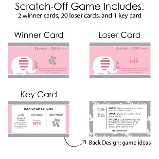 Big Dot of Happiness Pink Elephant - Girl Baby Shower or Birthday Party Game Scratch Off Cards - 22 Count image {3}