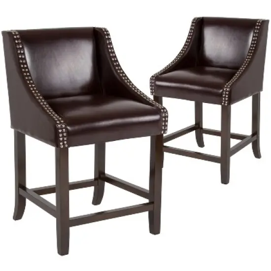 Merrick Lane 24 Inch Counter Height Stool with Nailhead Trim - Set of 2 image {16}