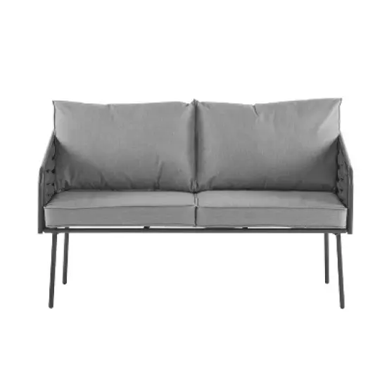 Christopher Knight Home Ebert 4 Pieces Outdoor Modern Rope Weaving Metal Seating Set with Cushion image {4}