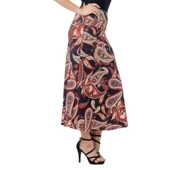 24seven Comfort Apparel Womens Black and Red Paisley Print Maxi Skirt image {1}