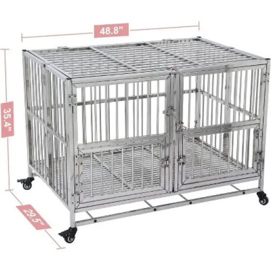 Acekool 48" Heavy-Duty Dog Crate for Large Dogs &ndash; Double Doors, Wheels & Removable Tray image {5}