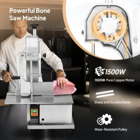 ROVSUN 1500W Electric Bone Saw Machine 6 Saw Blades,Stainless Steel 19.4 x 15.2 In Table for Chicken Fish Beef image {4}