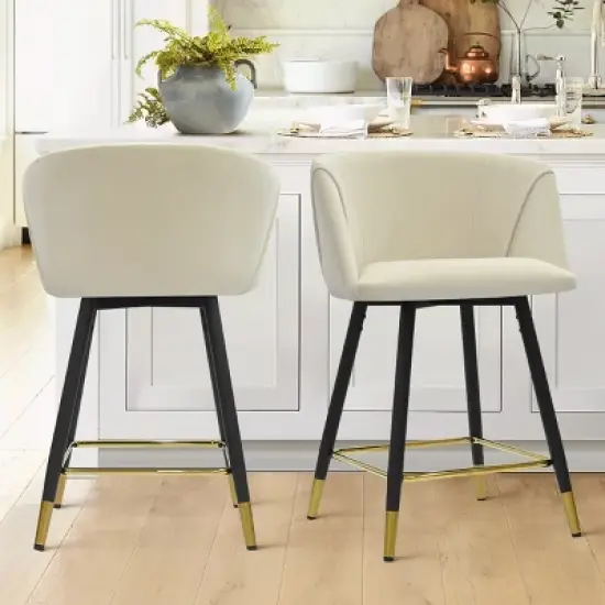 24" Chole Armrest Upholstered 360&deg; Swivel Counter Height stool Combine with Black and Gold Legs (Set Of 2)-The Pop Maison image {6}