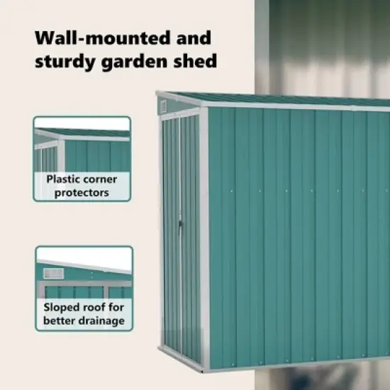 vidaXL Storage Shed Wall-mounted Garden Shed for Backyard Galvanized Steel - Green 46.5" x 113.4" x 70.1" image {9}
