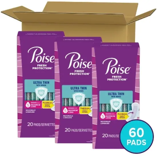 Poise Ultra Thin Pads with Wings - Maximum Absorbency image {1}