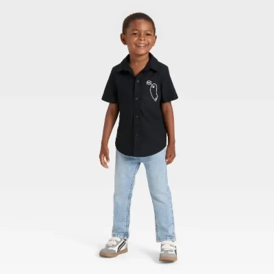 Toddler Boys' Short Sleeve Halloween Button-Down Shirt - Cat & Jack&trade; Black image {2}