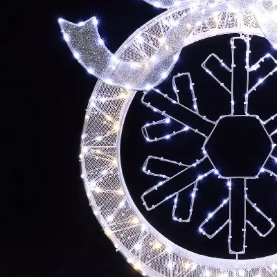 LuxenHome 3Ft Lighted Ornament & Snowflake Wreath, Silver & White Outdoor Christmas Decoration image {8}