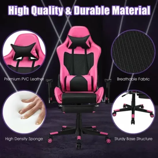 Costway Gaming Chair  Massage  Reclining  Racing Office Computer Chair with Footrest Pink image {8}