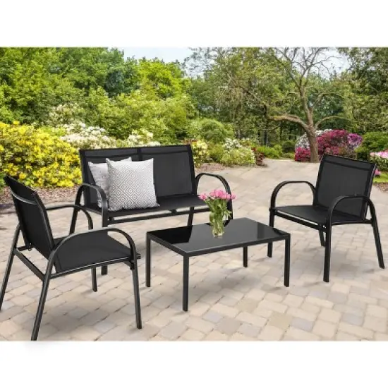 Costway 4 PCS Patio Furniture Set Sofa Coffee Table Steel Frame Garden Deck Black image {4}