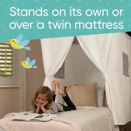 Hearthsong Cozy Cottage Bed Canopy with LED Lights Designed for Twin or Queen-Sized Bed - Gray image {3}