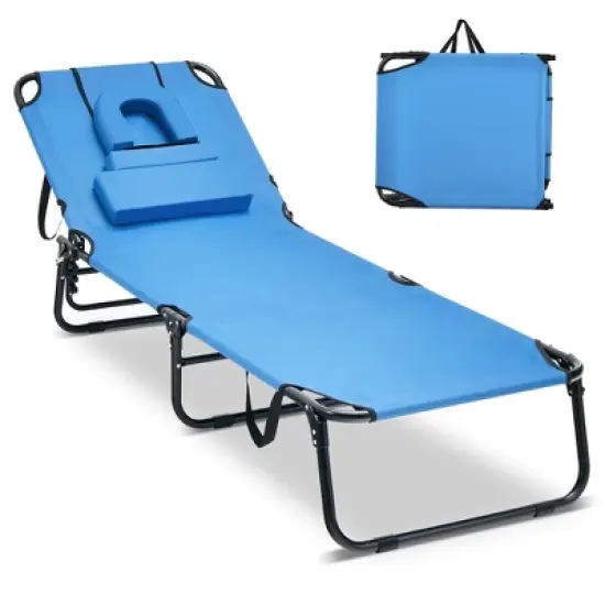 Costway Beach Chaise Lounge Chair with Face Hole Pillows & 5-Position Adjustable Backrest image {11}
