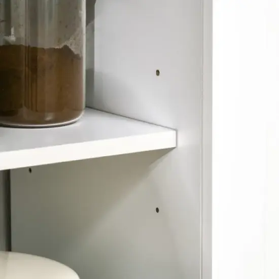 HOMCOM Freestanding Rustic Buffet with Hutch, 4 Doors Farmhouse Kitchen Pantry Cabinet, Microwave Stand with Beadboard Panel, Drawer, White image {4}