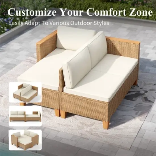 Captiva Designs 3pc Outdoor Patio Wicker Sofa Conversation Set with Wood-top Coffee Table image {1}