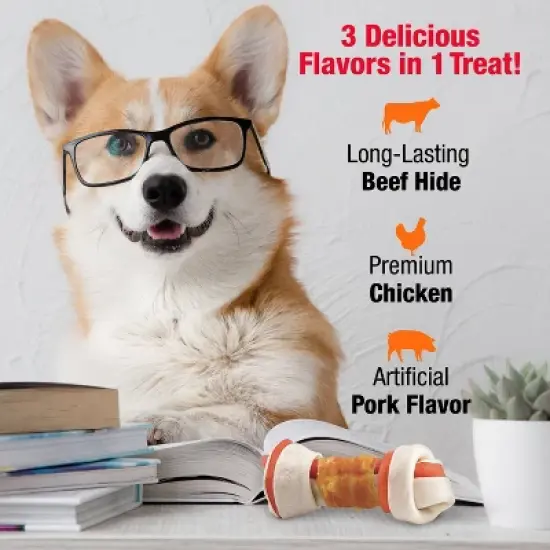 Good 'n' Fun Triple Flavor with Chicken, Pork and Beef Bone Rawhide Dog Treats - 4.7oz image {5}