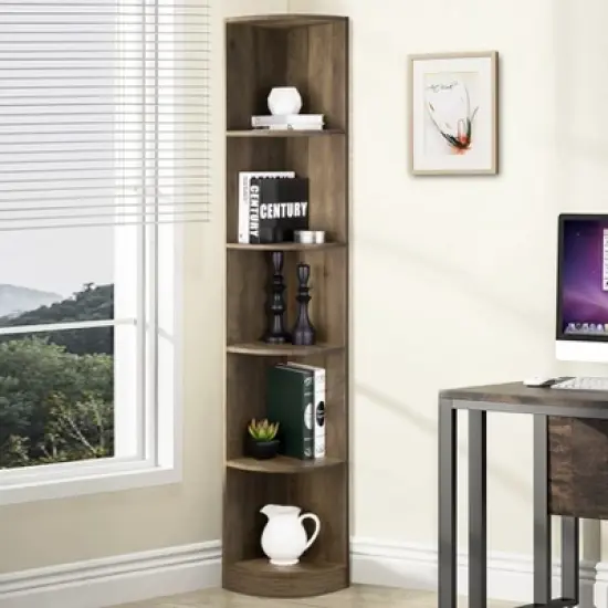 FC Design 5 Tier Corner Bookcase Wooden Display Shelf Storage Rack Multipurpose Shelving Unit image {1}