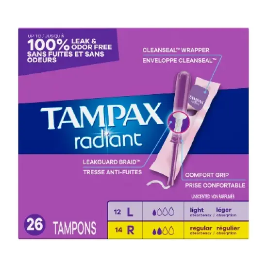 Tampax Radiant Duo-Pack Light/Regular Absorbency Unscented Tampons - 26ct image {13}