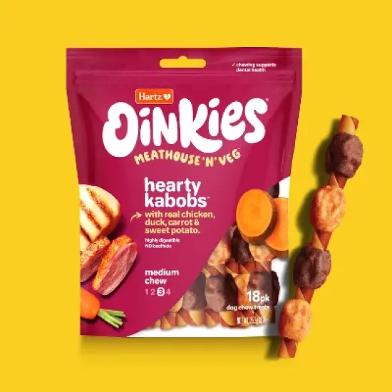 Oinkies Hartz Meat House & Veg Heart Kabobs Dog Treat with Chicken, Duck, Carrot and Sweet Potato Flavor - 8.8oz image {3}