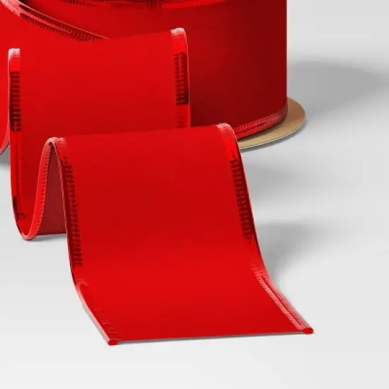 75' Christmas Velvet Ribbon Red with Metallic Edge - Wondershop&trade; image {2}