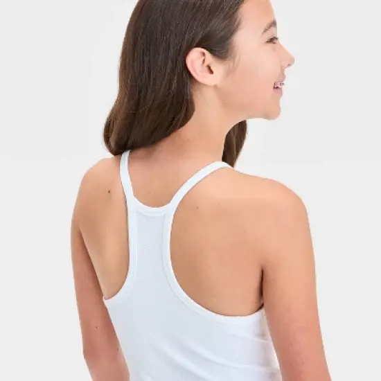 Girls' Seamless Crop Tank Top - All In Motion&trade; White XXL:  Fit, Midweight Knit, Pullover, Roundneck, Sleeveless image {2}