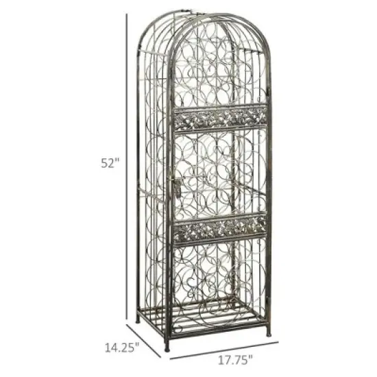 Resenkos Garden Arch Plant Support Trellis,45 Bottle Wrought Iron Wine Rack Jail with Lock - Antique Bronze image {5}